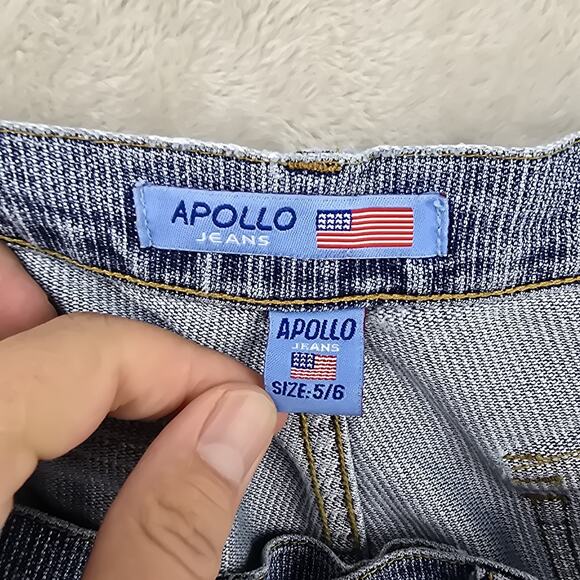 Vintage Apollo Jeans 5/6 Pinstripe Buckle Pockets Blue Mid Rise Y2K Distressed - Picture 7 of 16
